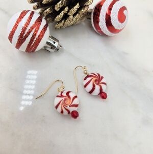 Glass Candycane Christmas Dangle Earrings